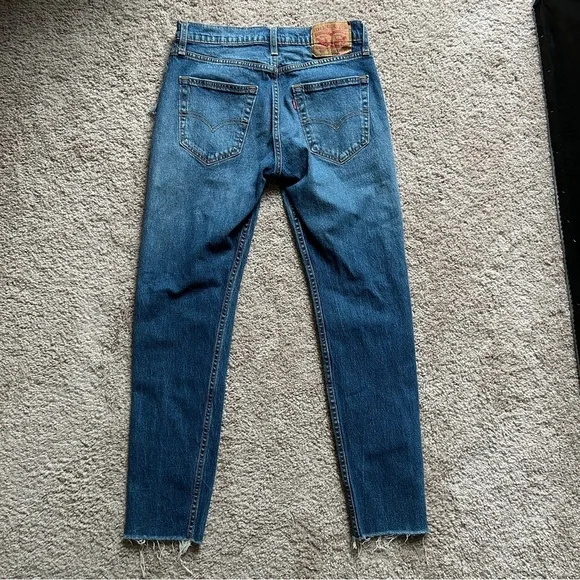 Levi's 512 Tapered Blue Stripe Side Seam Raw Hem and Sides Jeans Size 29x30 - Picture 2 of 11